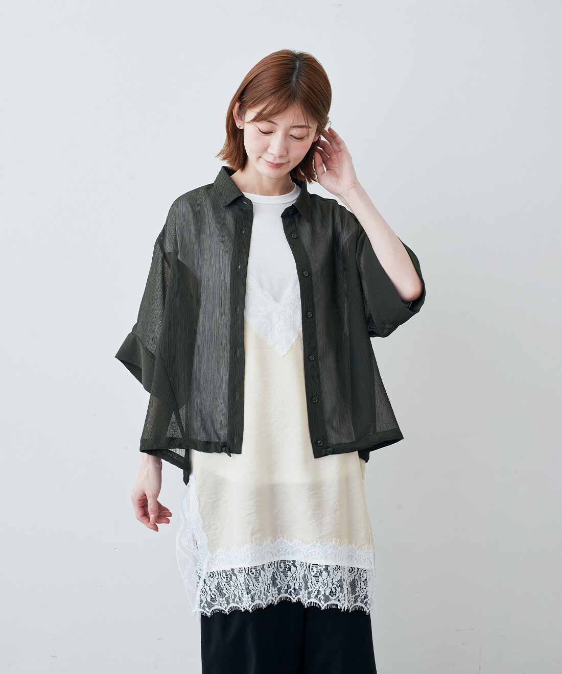 IEDIT|IEDIT[イディット]　セットでコーデ完成！ フレンチスリーブトップス＆ぜいたくレースのロングキャミソールセット