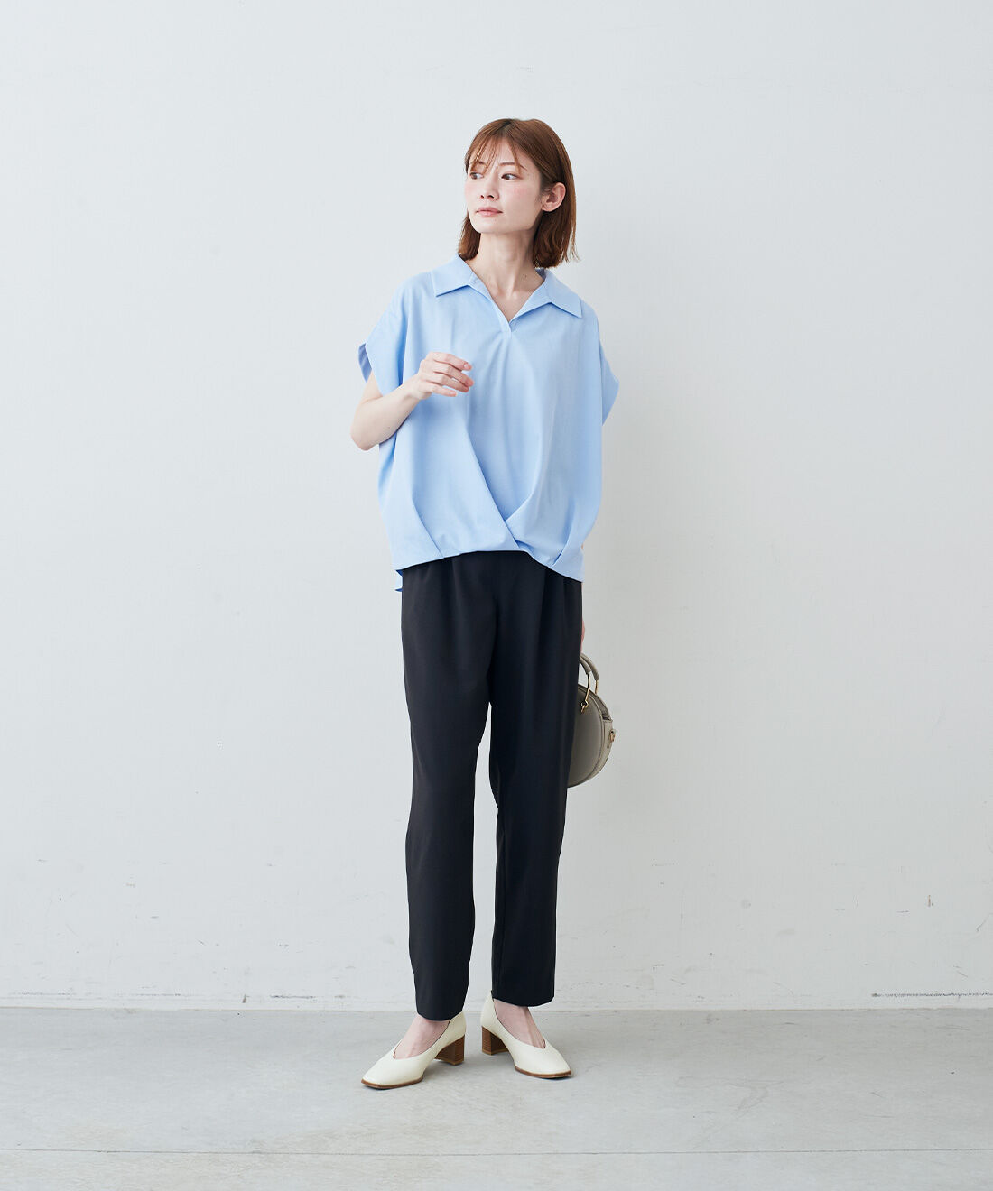 IEDIT|IEDIT[イディット]　接触冷感・吸汗速乾・UVカット スーさらエアノビ 涼やかタックテーパードパンツ【まとめ買いキャンペーン】|モデル身長：165cm　着用サイズ：M