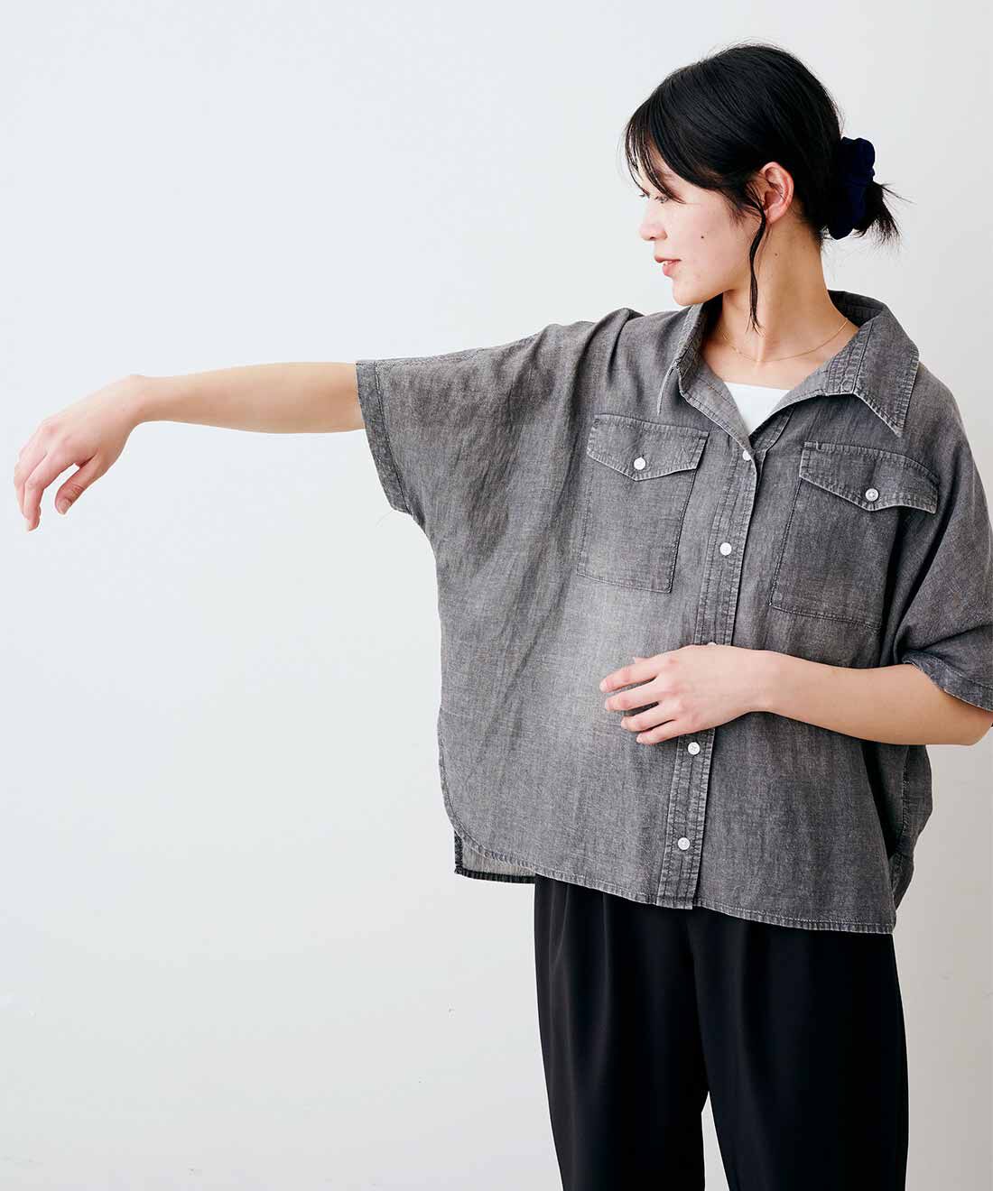 IEDIT|IEDIT[イディット]　綿100％のゆるひら素材が心地いい ライトオンスシアーデニムシャツ