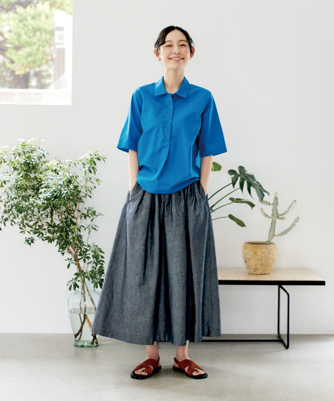 and myera|and myera　シャンブレーギャザースカート