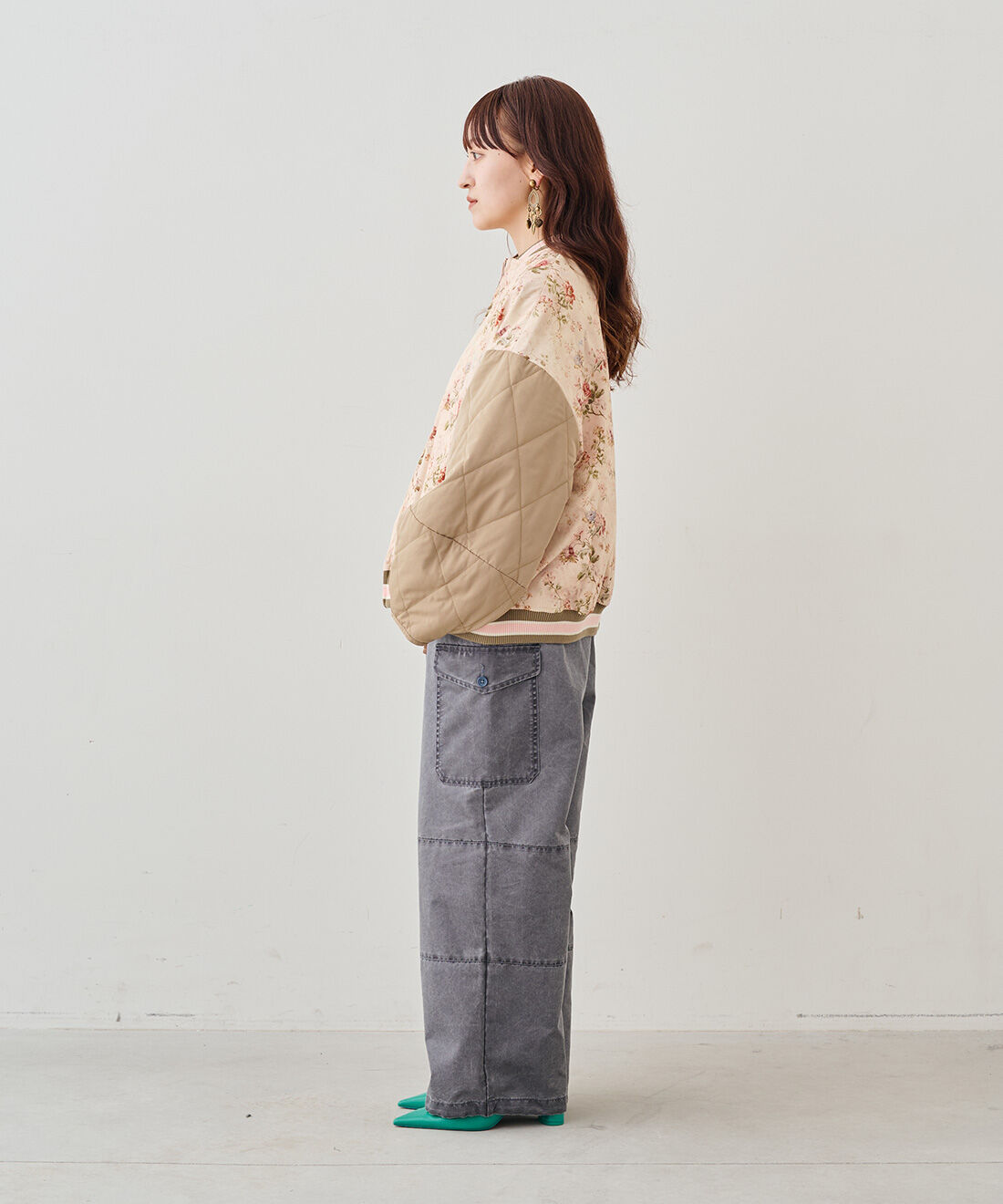 MEDE19F|MEDE19F　ミュルーズモダン〈「ミュルーズ染織美術館」アーカイブコレクション〉中わた入りリバーシブルブルゾン〈ベージュ〉|モデル身長：156cm　着用サイズ：M