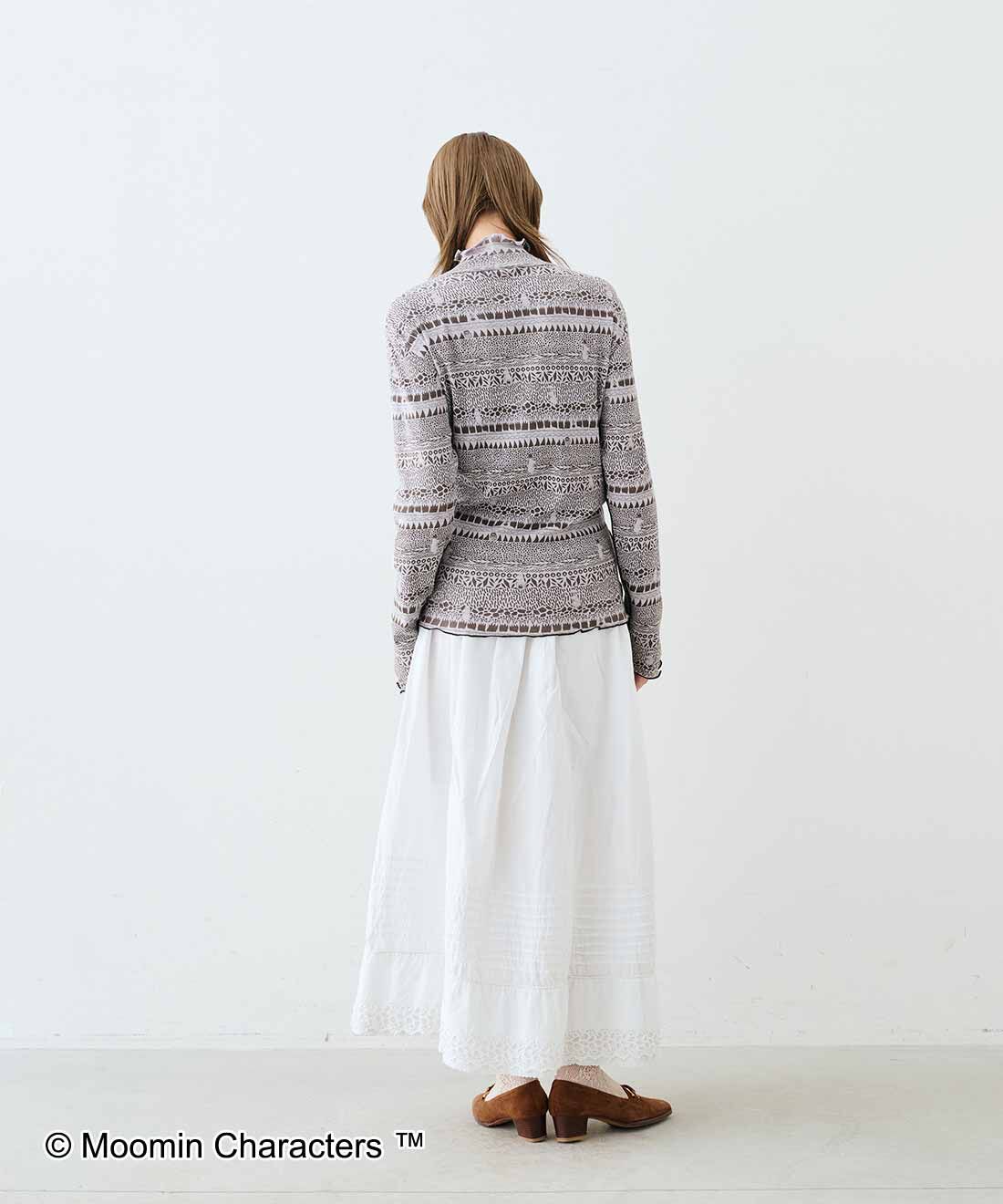 MEDE19F|MOOMIN 吸湿発熱のリブプリントトップスのコーディネート|モデル身長：163cm　着用サイズ：M