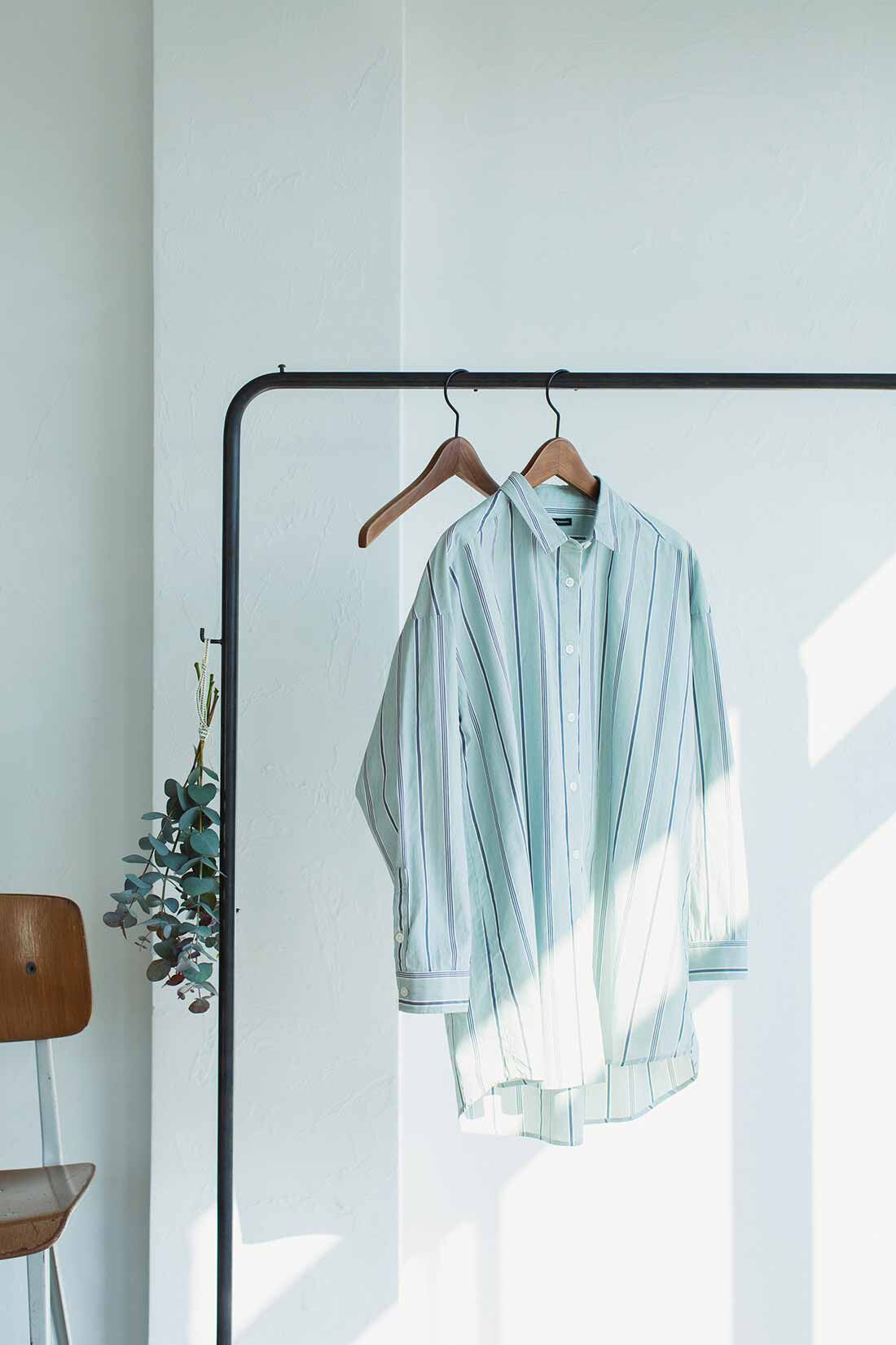 THREE FIFTY STANDARD|ミントストライプのゆるっとロングシャツ