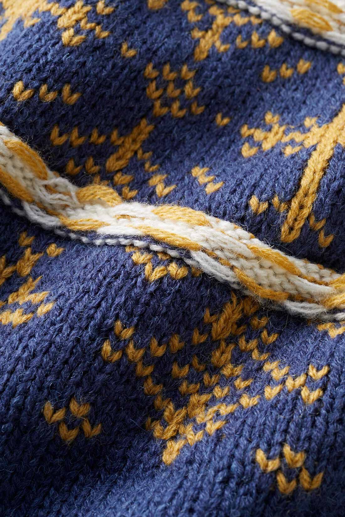 THREE FIFTY STANDARD|THREE FIFTY STANDARD 求心柄のジャカード クルーネックセーター〈ブルー杢（もく）〉|ラインには、あえてニットの裏側を表面に使用することで、ちょうどいい立体感。