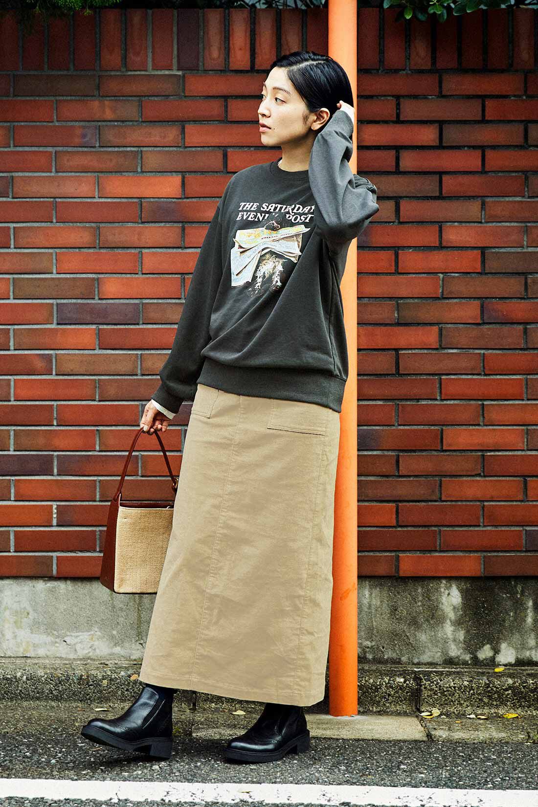 THREE FIFTY STANDARD|Saturday Evening Post プリントトレーナー〈チャコールグレー〉のコーディネート