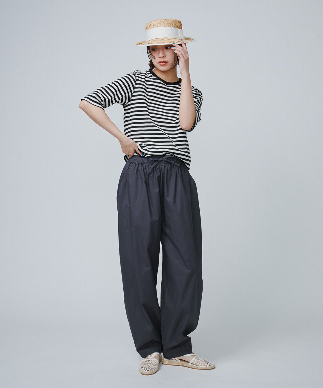Live in  comfort|オーガニックコットンで仕立てた ボーダーワッフルトップスのコーディネート