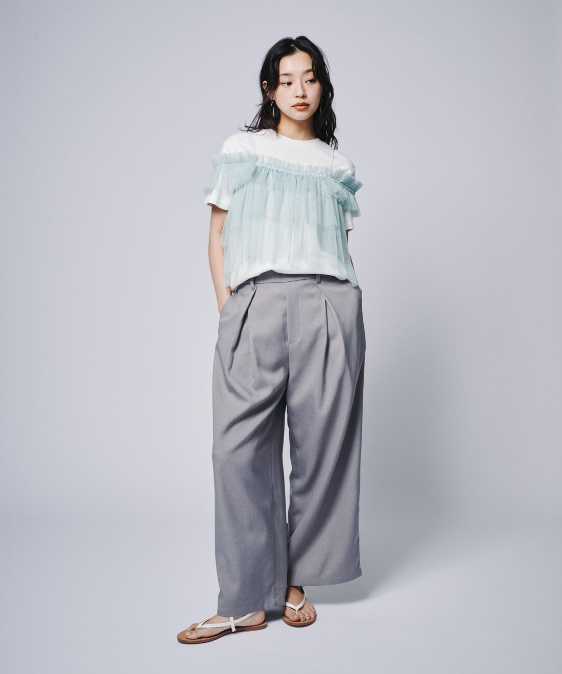 Live in  comfort|贅沢にチュールを重ねたビスチェ トップスセット〈ミント〉のコーディネート