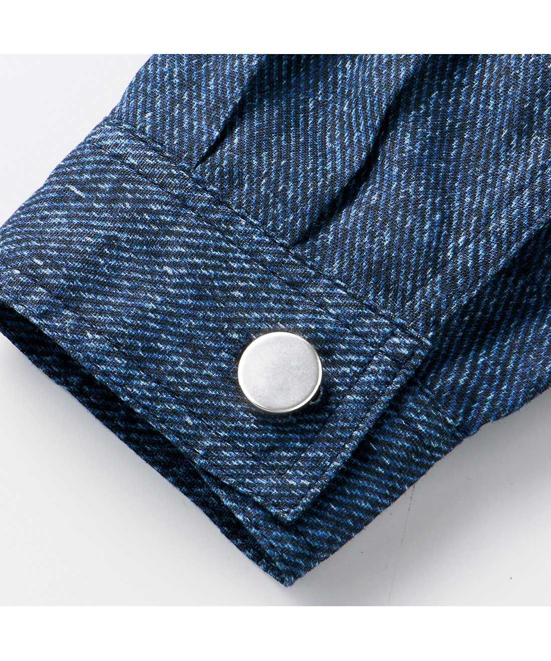 mensha!|mensha!　まるでデニム！？軽くてやわらかい　デニガーゼシャツジャケットの会|金属風のボタンやダブルステッチなどディテールにこだわり、本物のGジャンのよう。