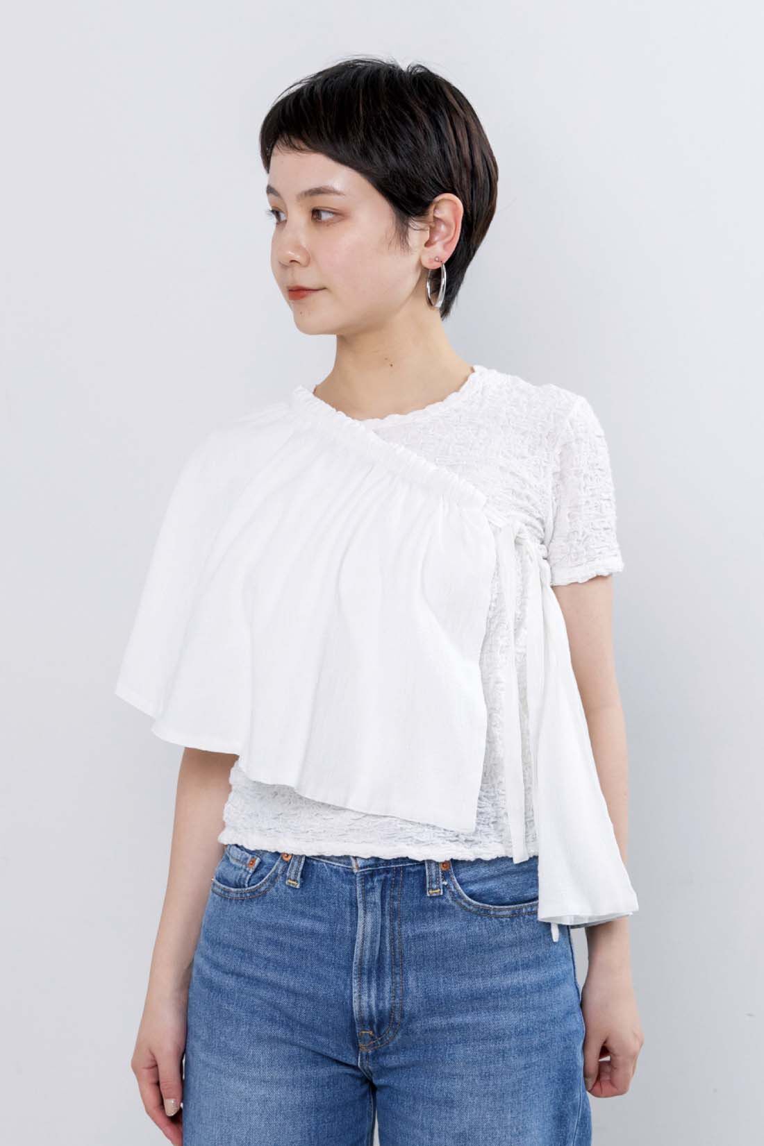 mensha!|mensha!　シングル楊柳（よう りゅう）ガーゼ マルチウェイ ペプラムケープの会|斜めがけしたり