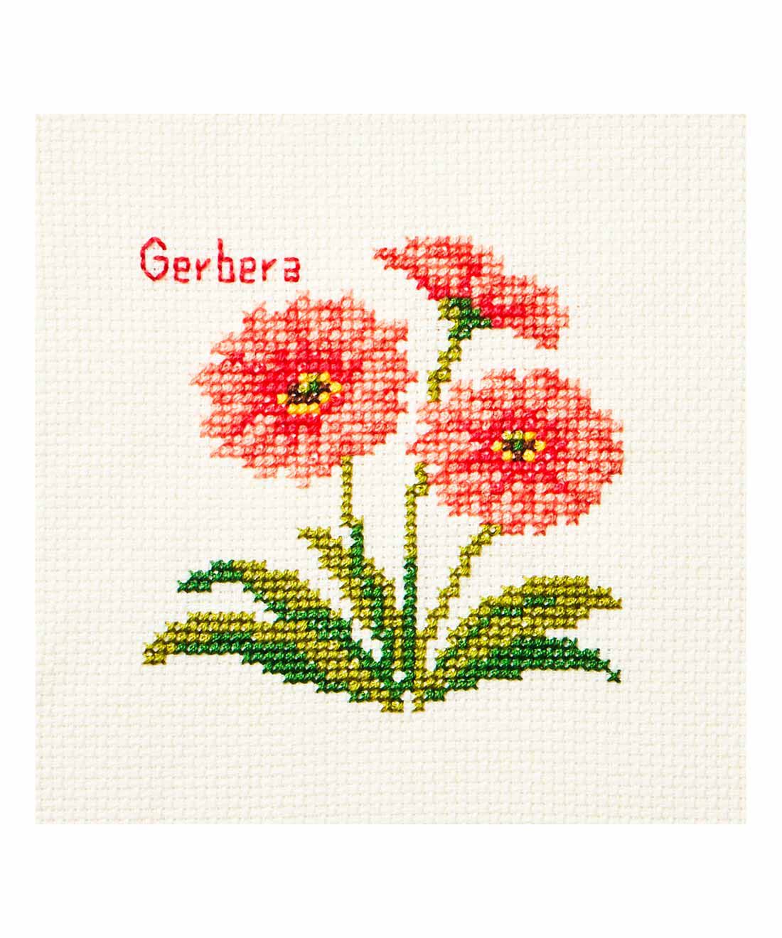クチュリエ|植物画みたいにつづる クロスステッチサンプラーの会|ガーベラ
