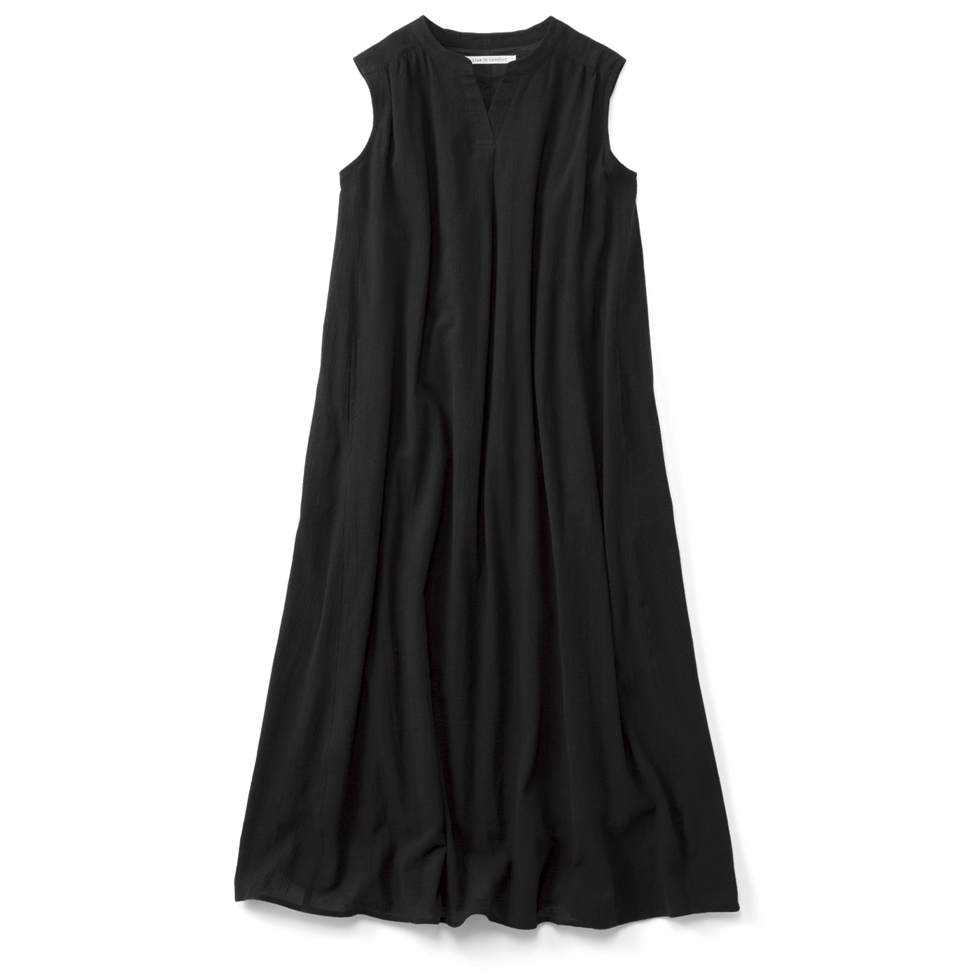 Live in  comfort|楊柳コットンノースリーブワンピ〈ＢＫ〉リブイン